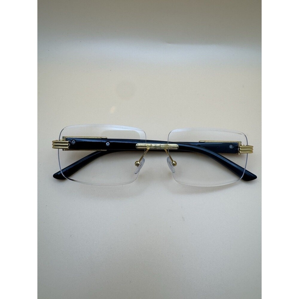 Men Gold Black Rimless Clear Lens Panther Glasses⁠